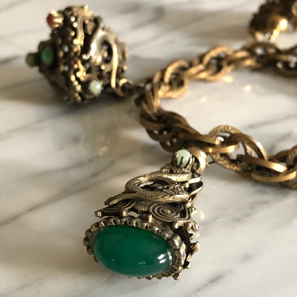 Vintage Semi-Precious Stone Serpent Charm Bracelet - Picture 4 of 9